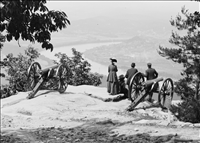 Lookout Mountain 1902, Chickamauga & Chattanooga National Military Park, 1902.. Library of Congress Image: Garrity's Battery at Point Park, circa 1902. Confederate batteries on Lookout Mountain threatened the Union soldiers on Moccasin Bend in 1863. But within 30 years of the Civil War, those sites became popular tourist spots. For generations, these once deadly cannon have served as the backdrop to countless visitors' photographs and memories.