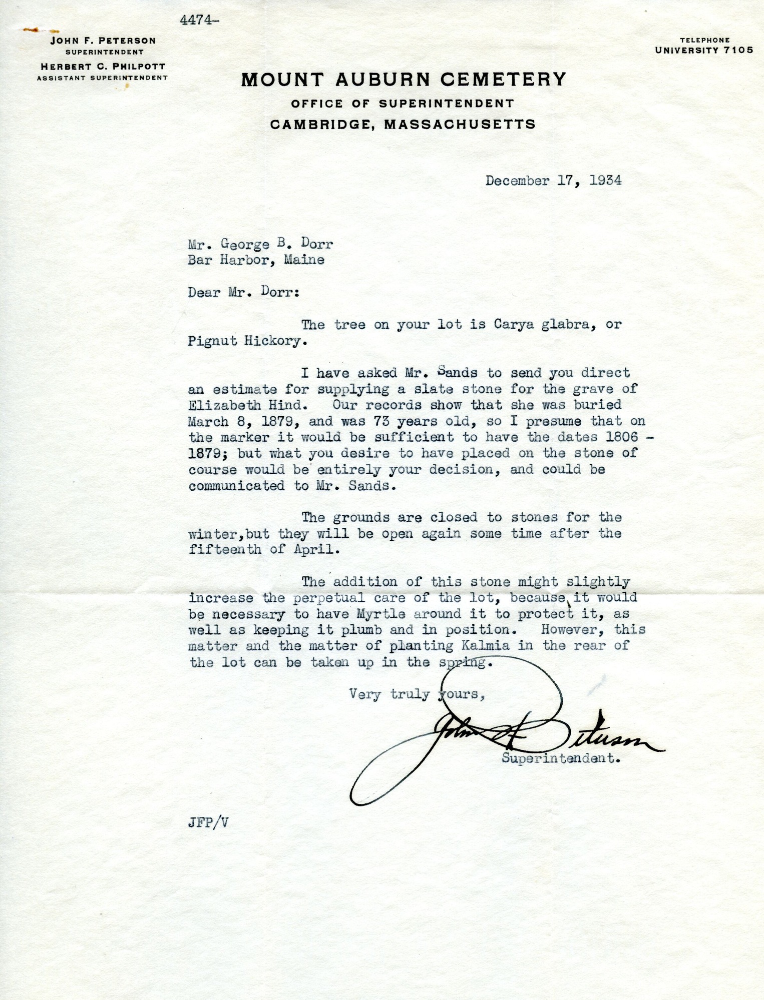 Letter, Peterson to Dorr, December 17, 1934.tif