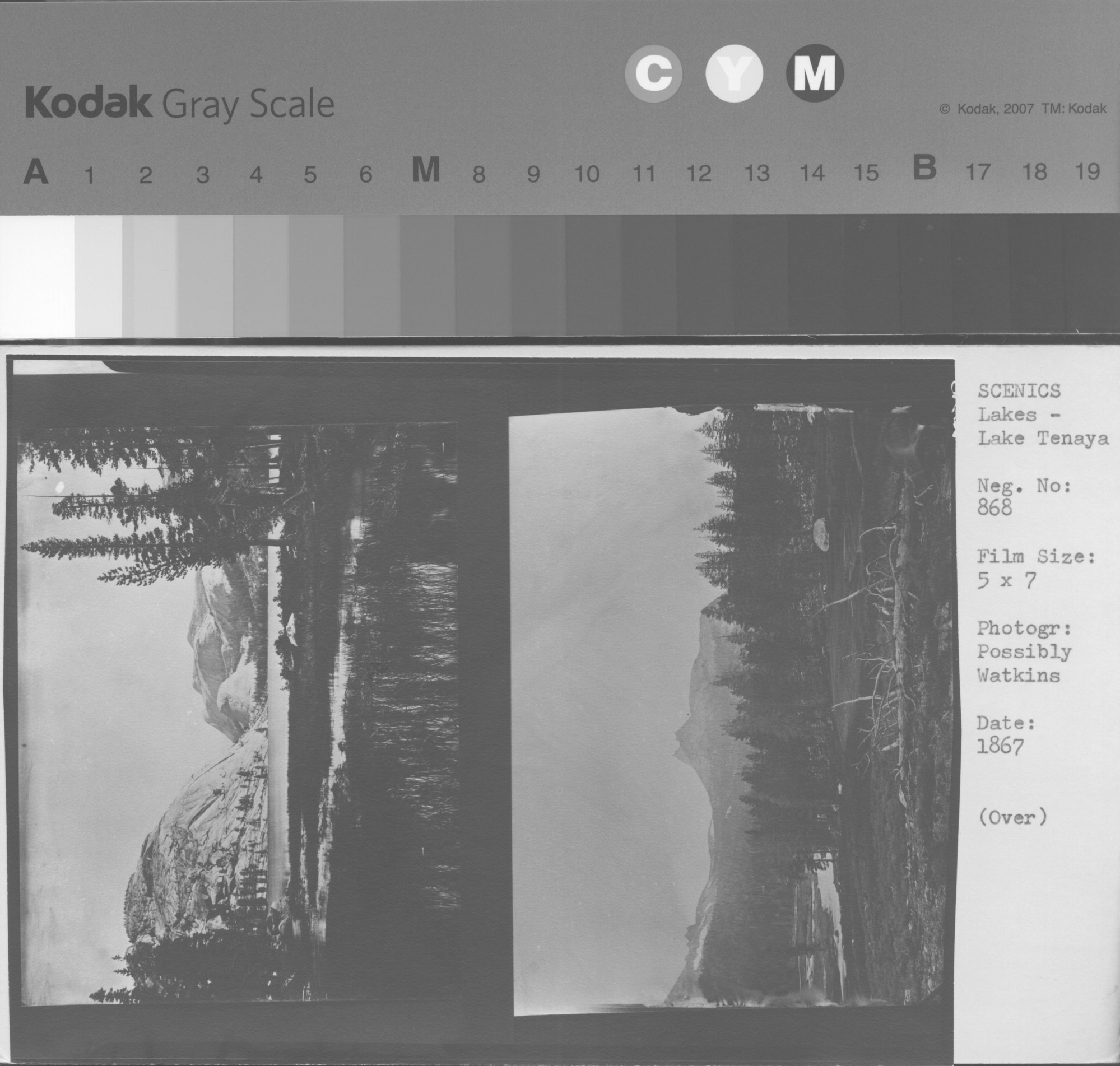 Lake Tenaya and Tuolumne Meadows in 1867, from collection of Francis Farquhar. Originals possibly by Watkins. Copied November 12, 1951