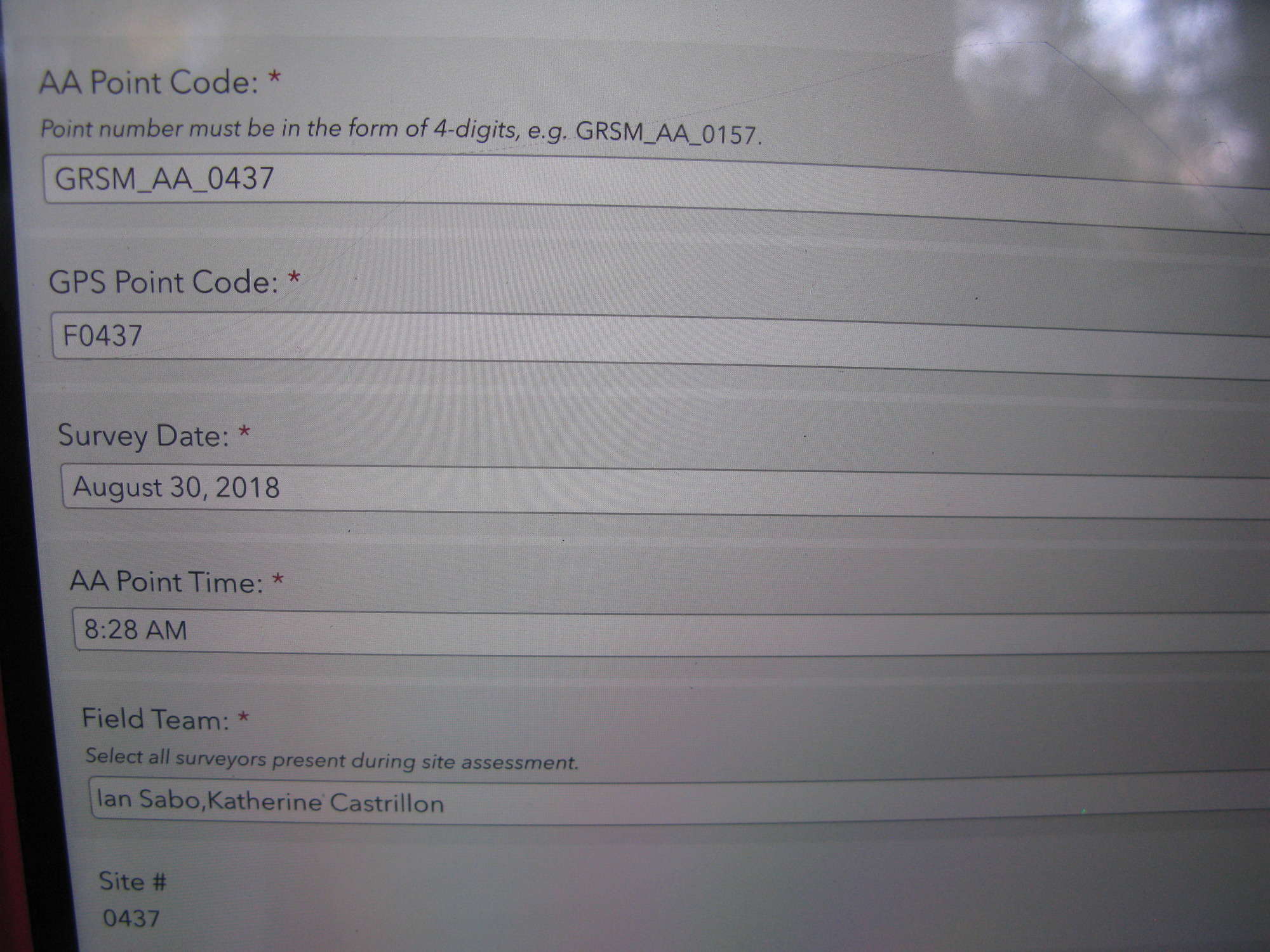 GRSM Accuracy Assessment. Plot Code: GRSM_AA_0437_1