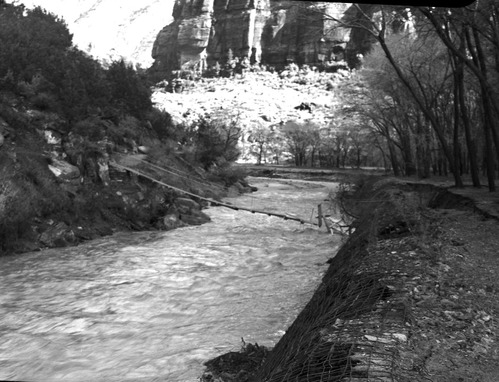 Flood damage - West Rim Trail bridge near Grotto Campground.