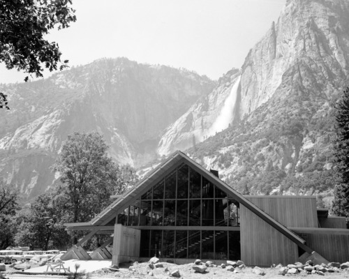 Subject: Two views of the Degnan-Donohoe Store and Restaurant in Yosemite Village (2 negatives). Location: Yosemite Valley. Purpose: For official negative file of Yosemite.