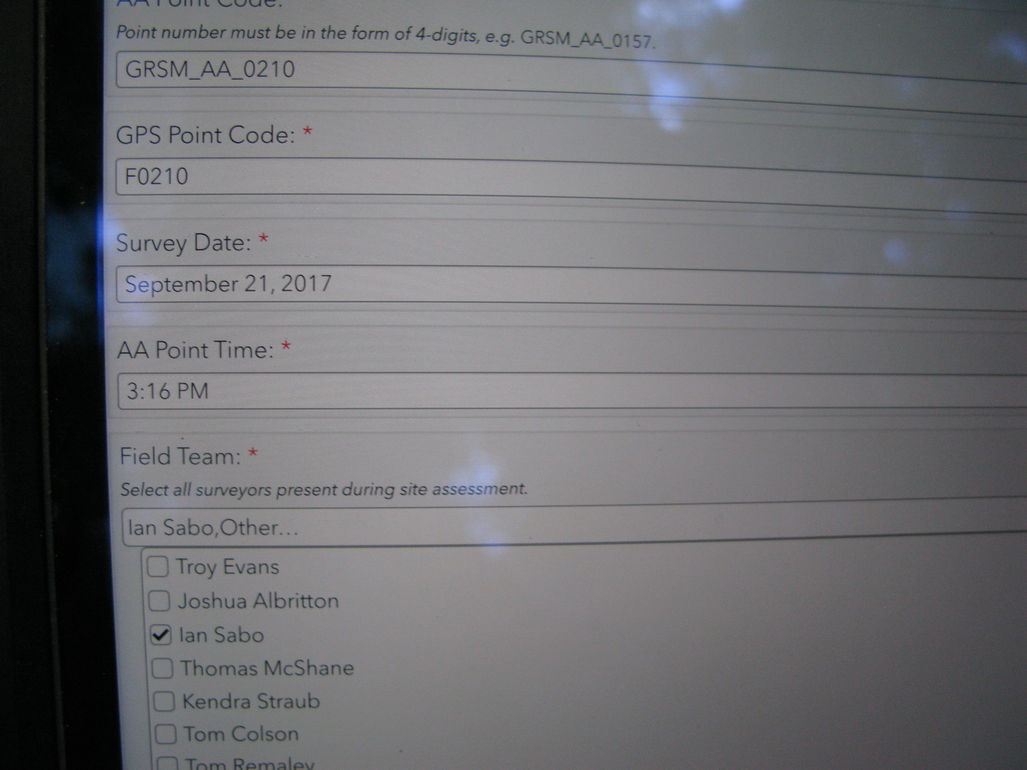 GRSM Accuracy Assessment. Plot Code: GRSM_AA_0210_1
