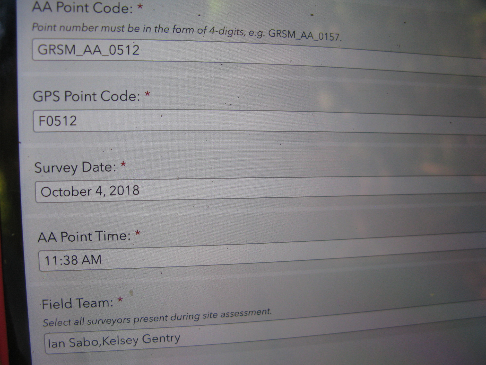 GRSM Accuracy Assessment. Plot Code: GRSM_AA_0512_1