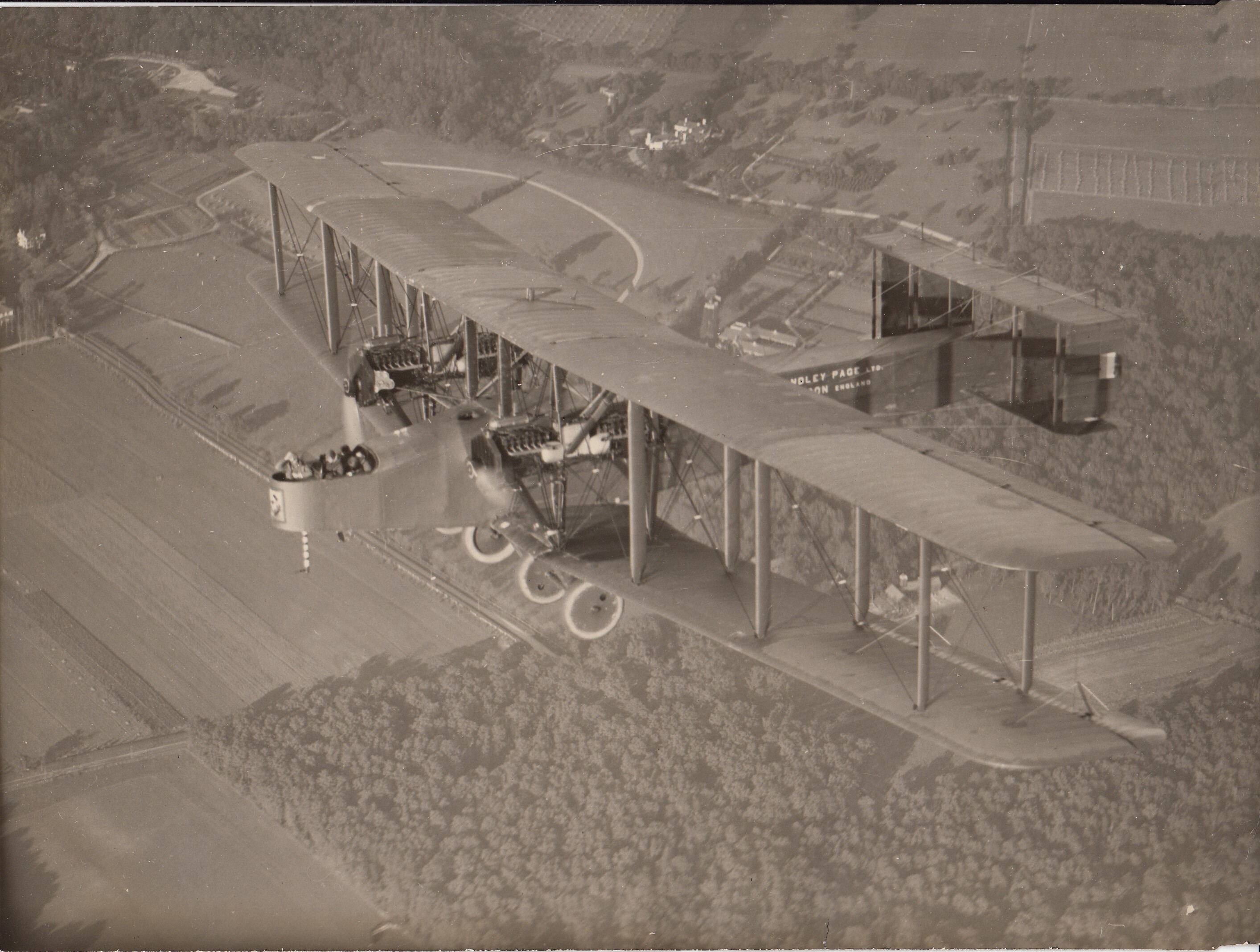 Hadley-Page airplane "Atlantic" in flight during non-stop trip from New York to Chicago.