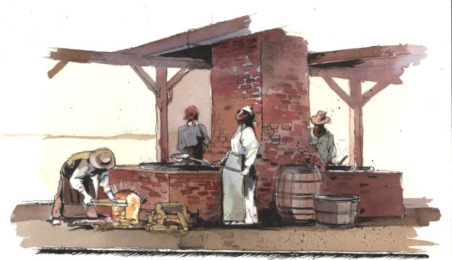 Slaves refining sugar cane.