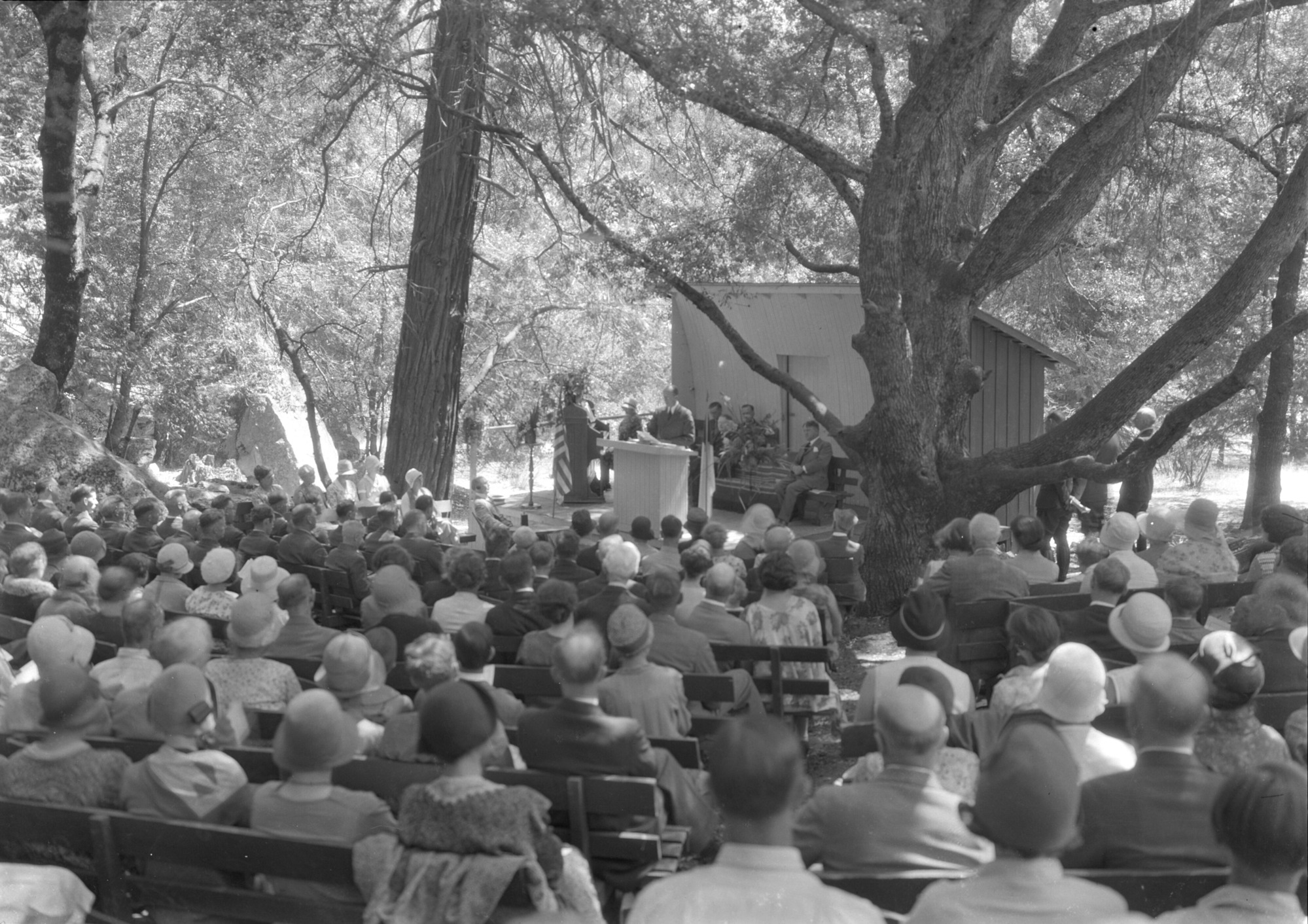 W.B. Lewis Memorial Service at Church Bowl. Col. Thomson is speaking.