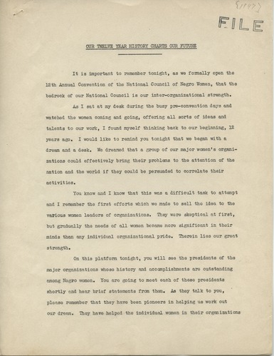 National Council of Negro Women, Meeting Minutes, 1947