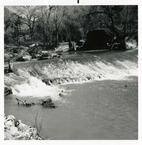 BW photo of the construction/modification of the Canyon Junction Spillway on the Virgin River.
