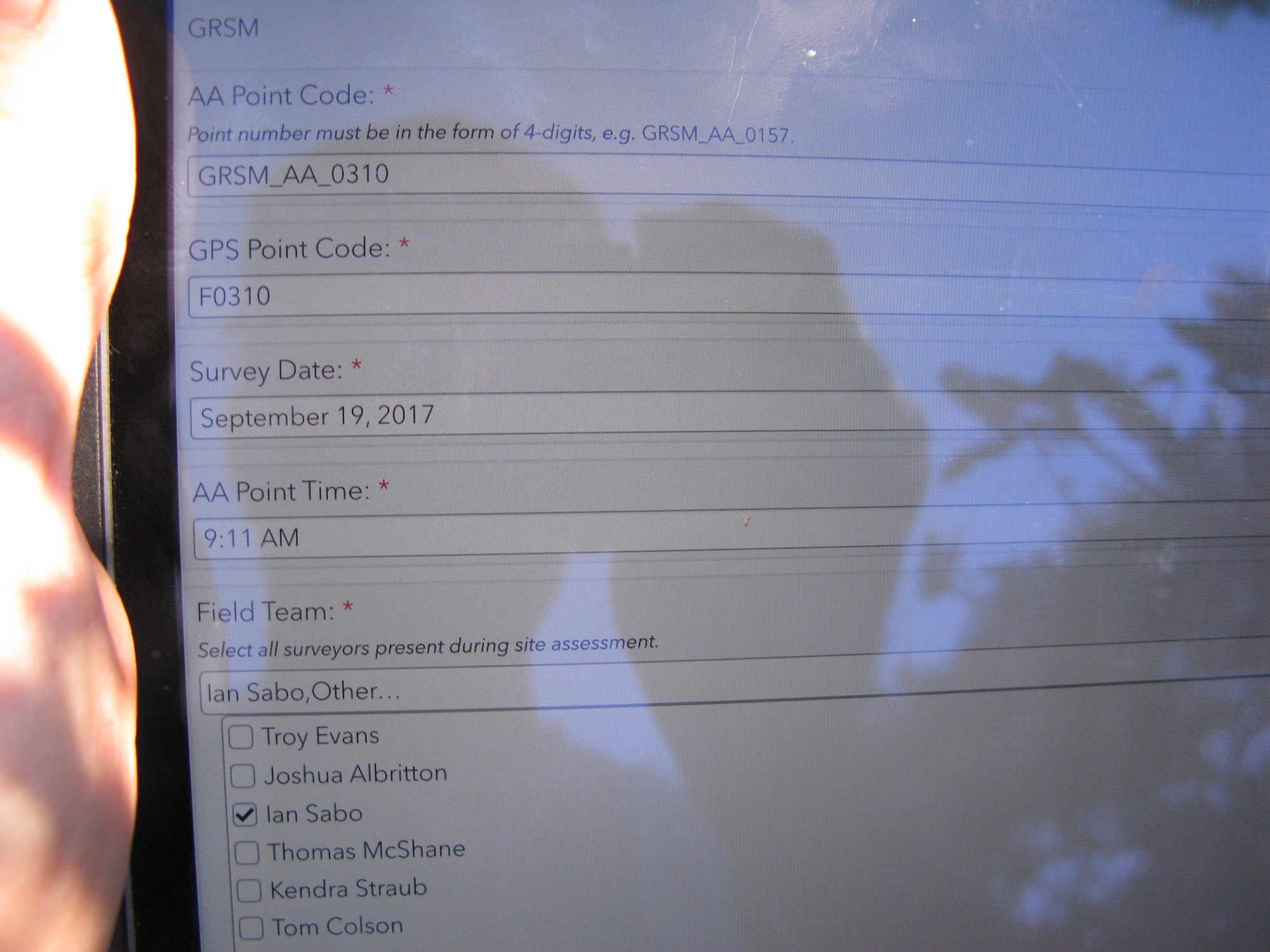 GRSM Accuracy Assessment. Plot Code: GRSM_AA_0310_1