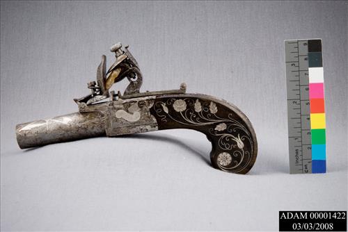 Pair of Travelling Flintlock Pistols with Inlaid Stock of Silver from the Adams National Historical Park Collection