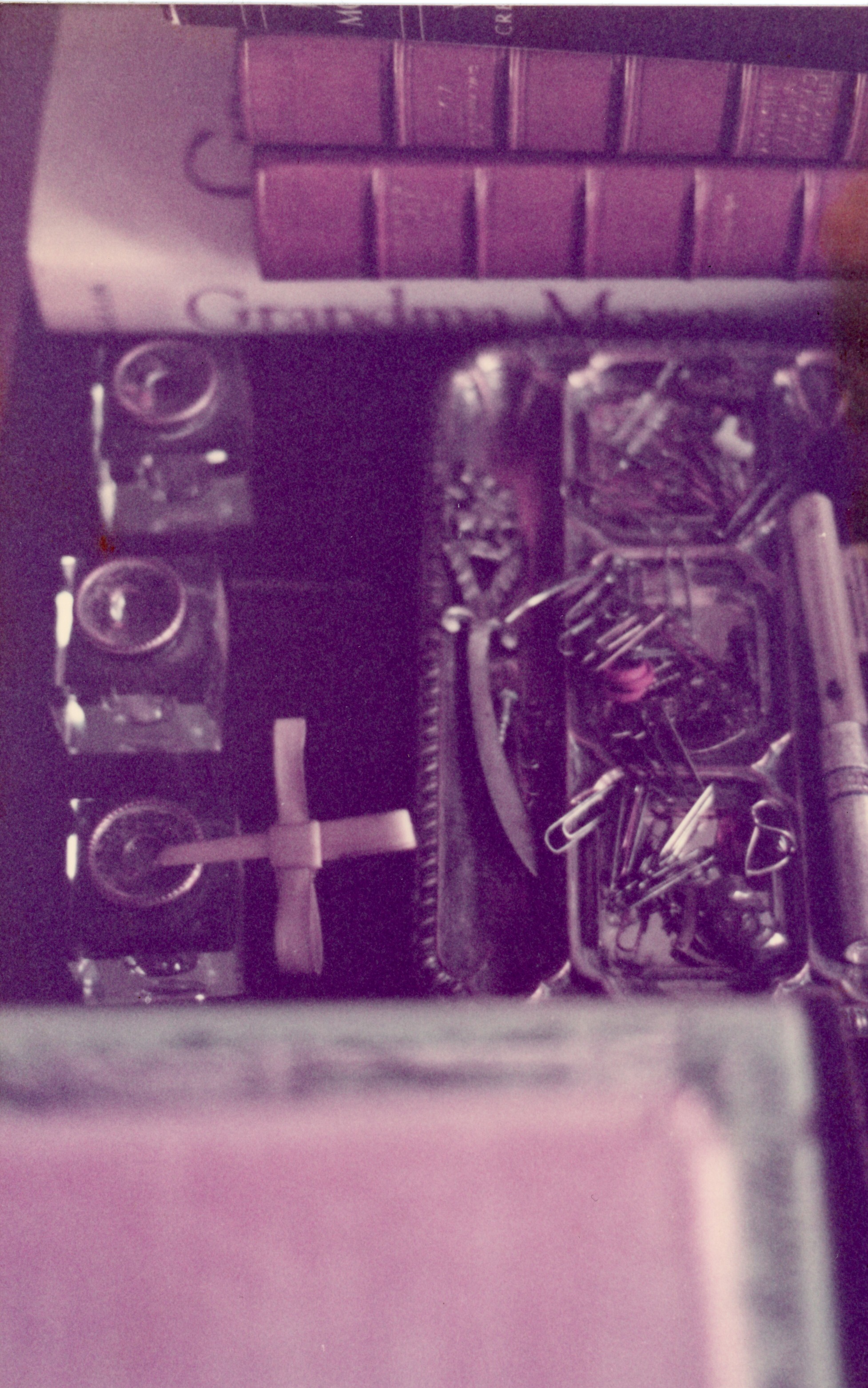 library table with ink set laid out