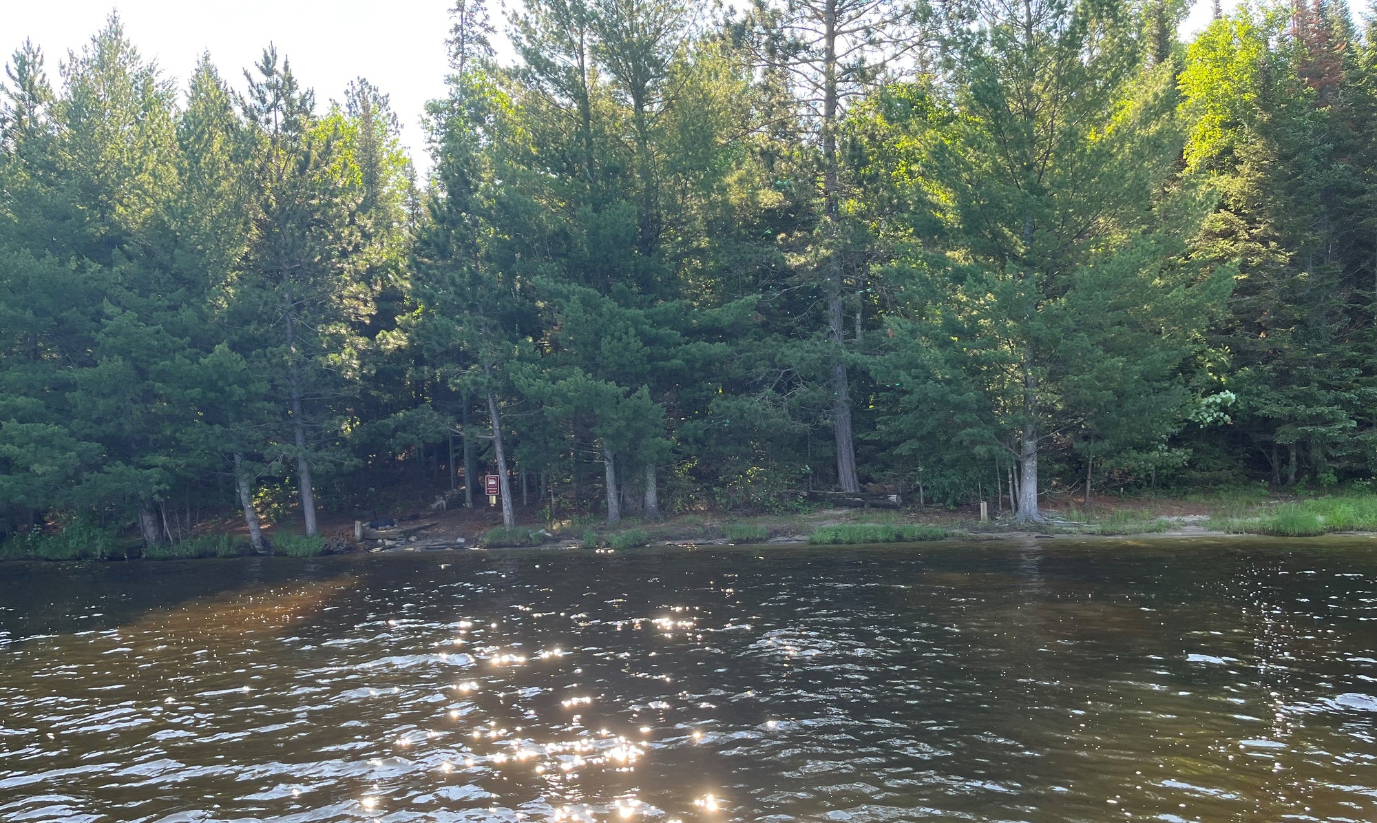 Houseboat Portage Beach at Kabetogama Lake, Sand mooring; From Water