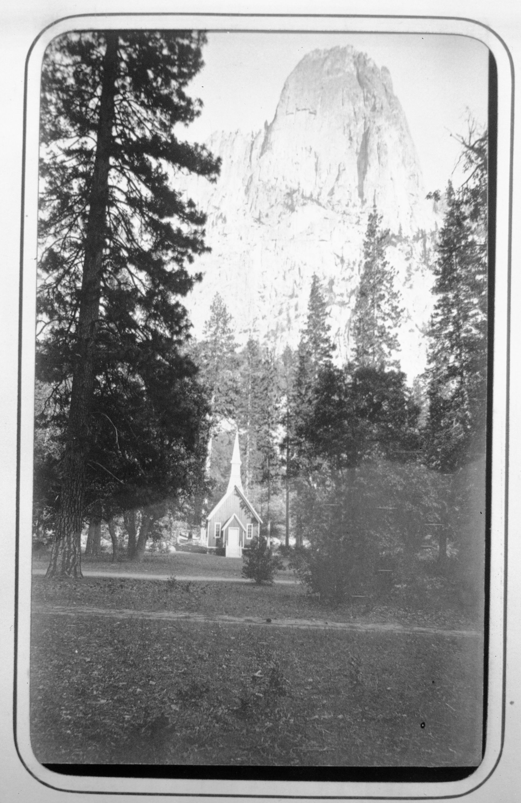 Chapel at old site under Sentinel Rock. copied by Robert Barbee 1964