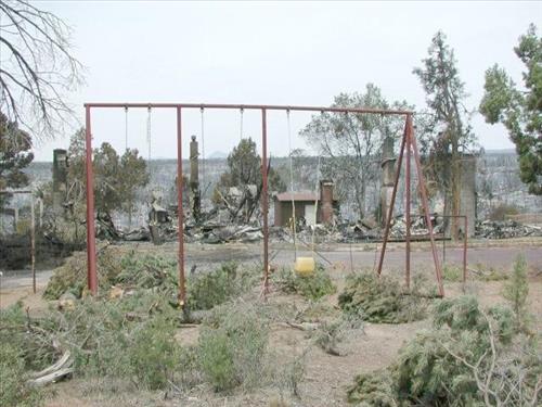 Burned houses following the Long Mesa fire, Mesa Verde National Park, August 2002