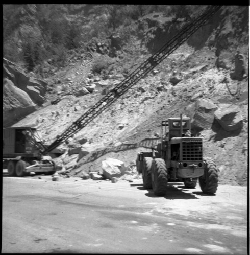 BW photo of rock slide near Echo Rock - 2.5" x 2.5".