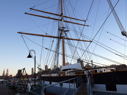 Rigging and lines on the ship Balclutha, seen from Hyde Street Pier.
