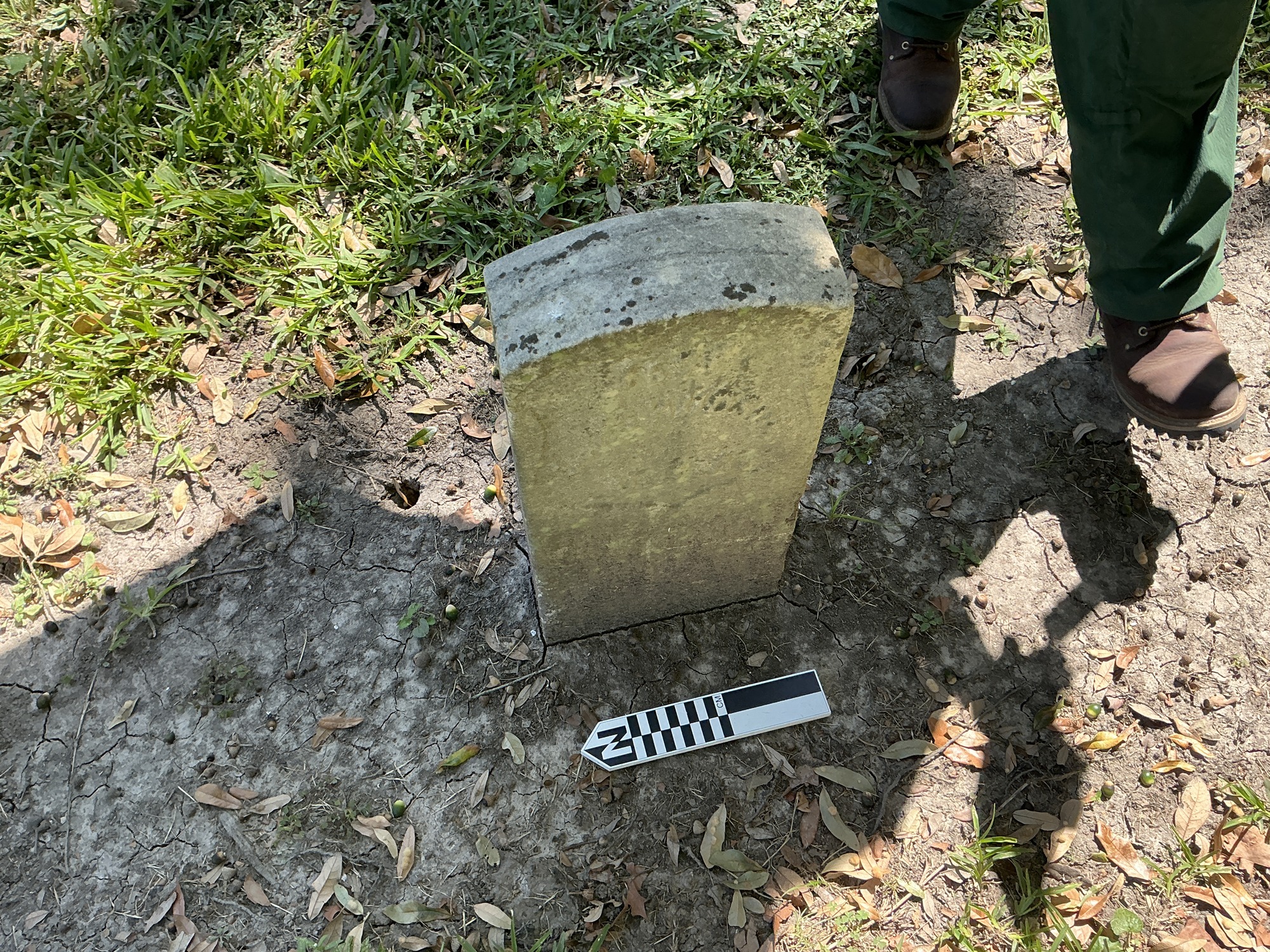 Extra image of historic upright marble headstone with recessed shield face.