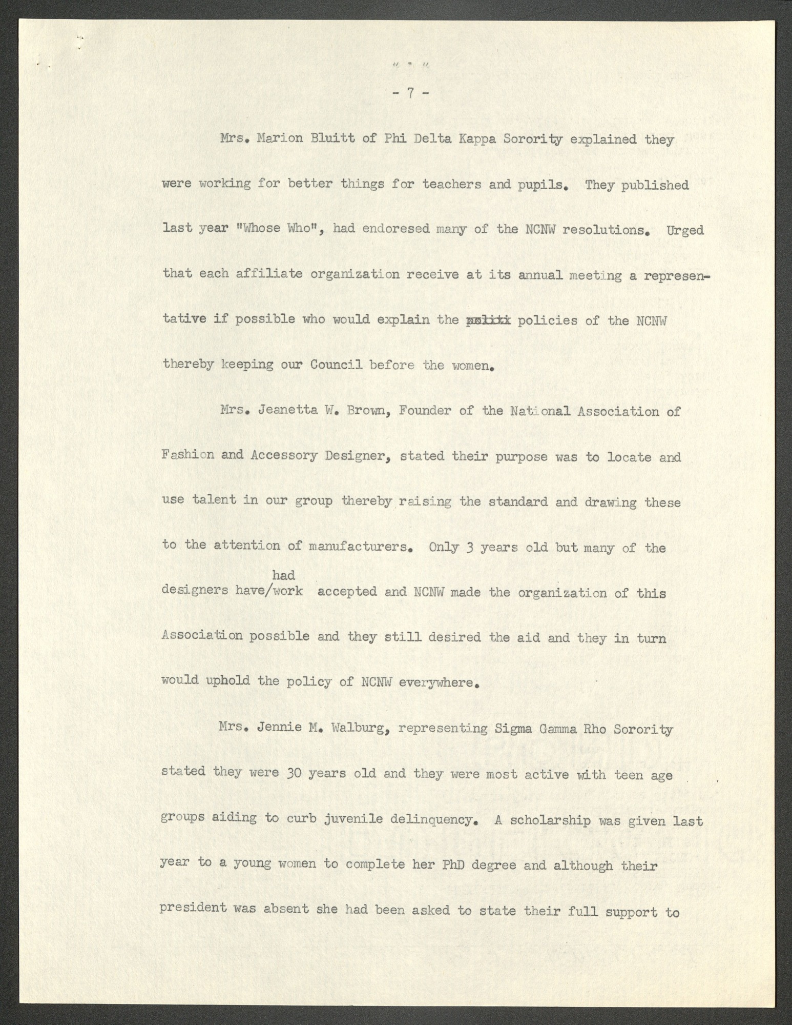 NCNW meeting minutes, 1952