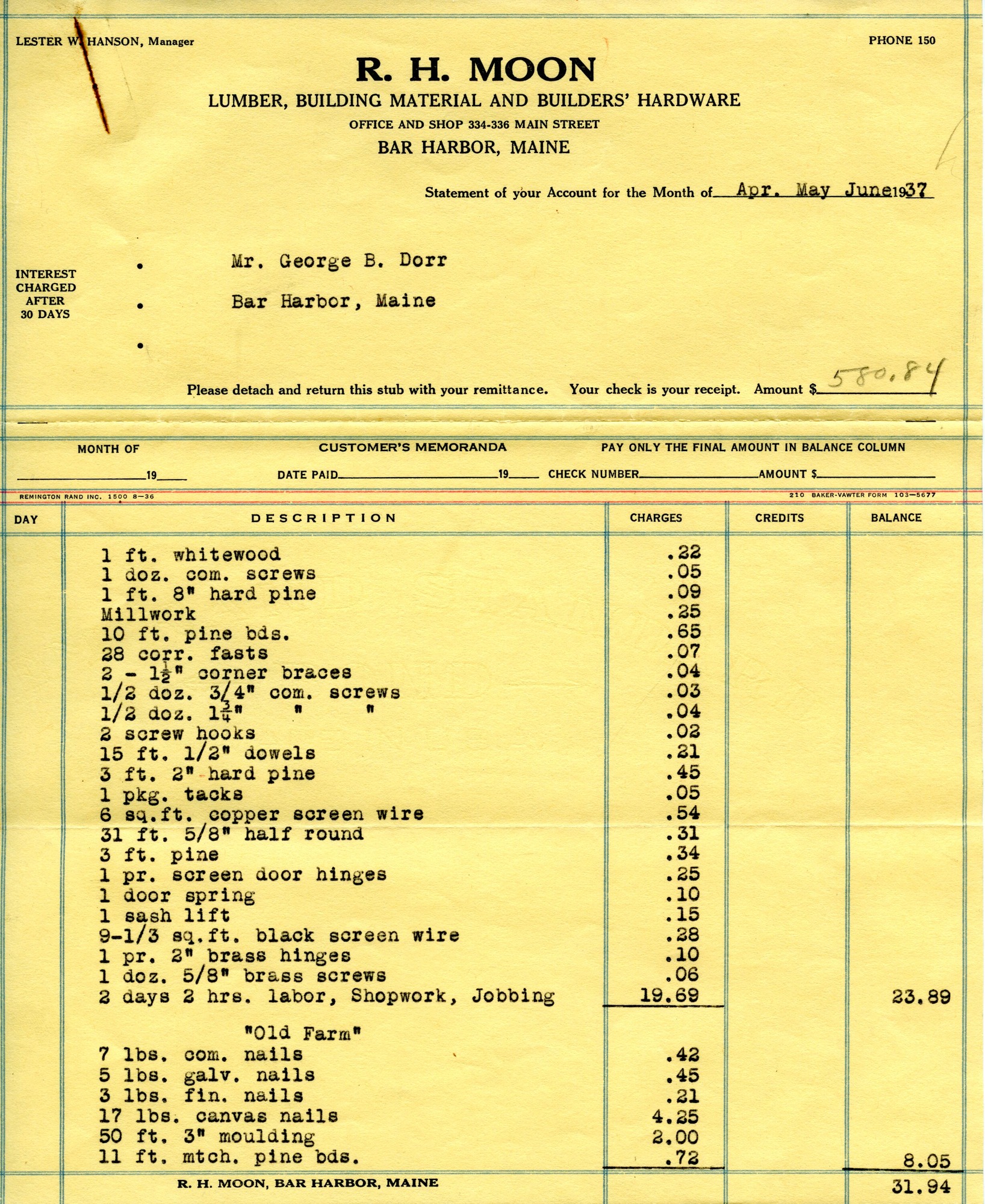 Receipt, Moon to Dorr, July 27, 1937 p.1.tif