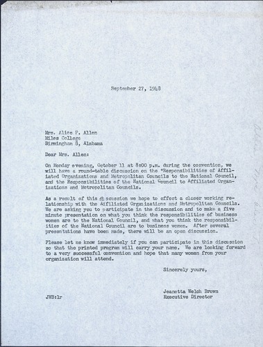 National Council of Negro Women, Correspondence, 1948