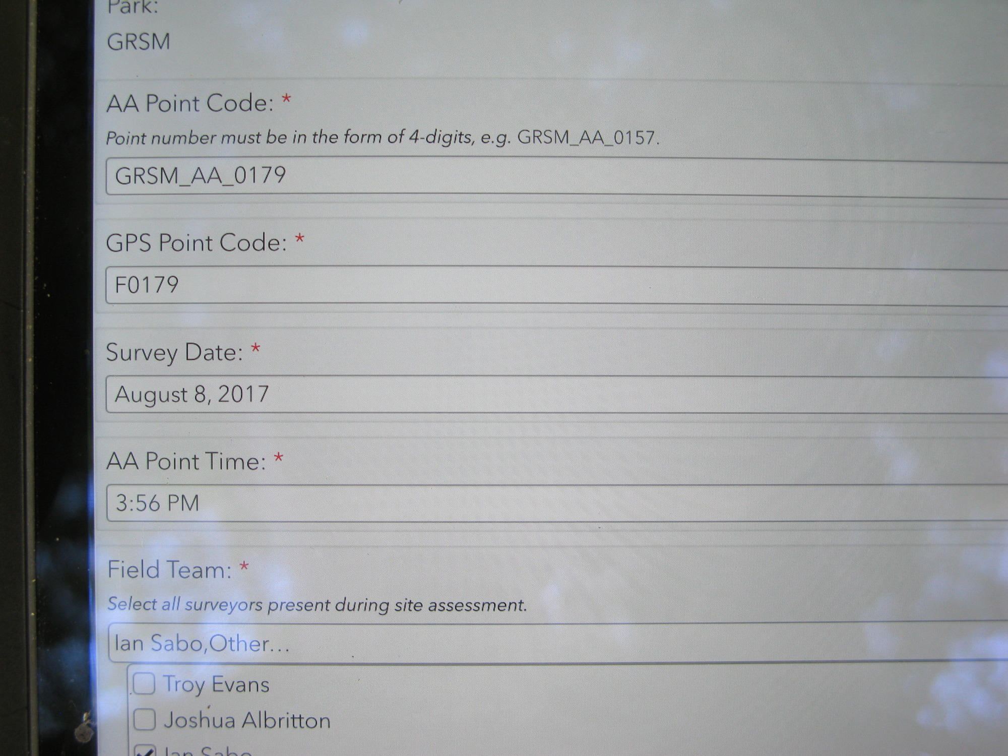 GRSM Accuracy Assessment. Plot Code: GRSM_AA_0179_1