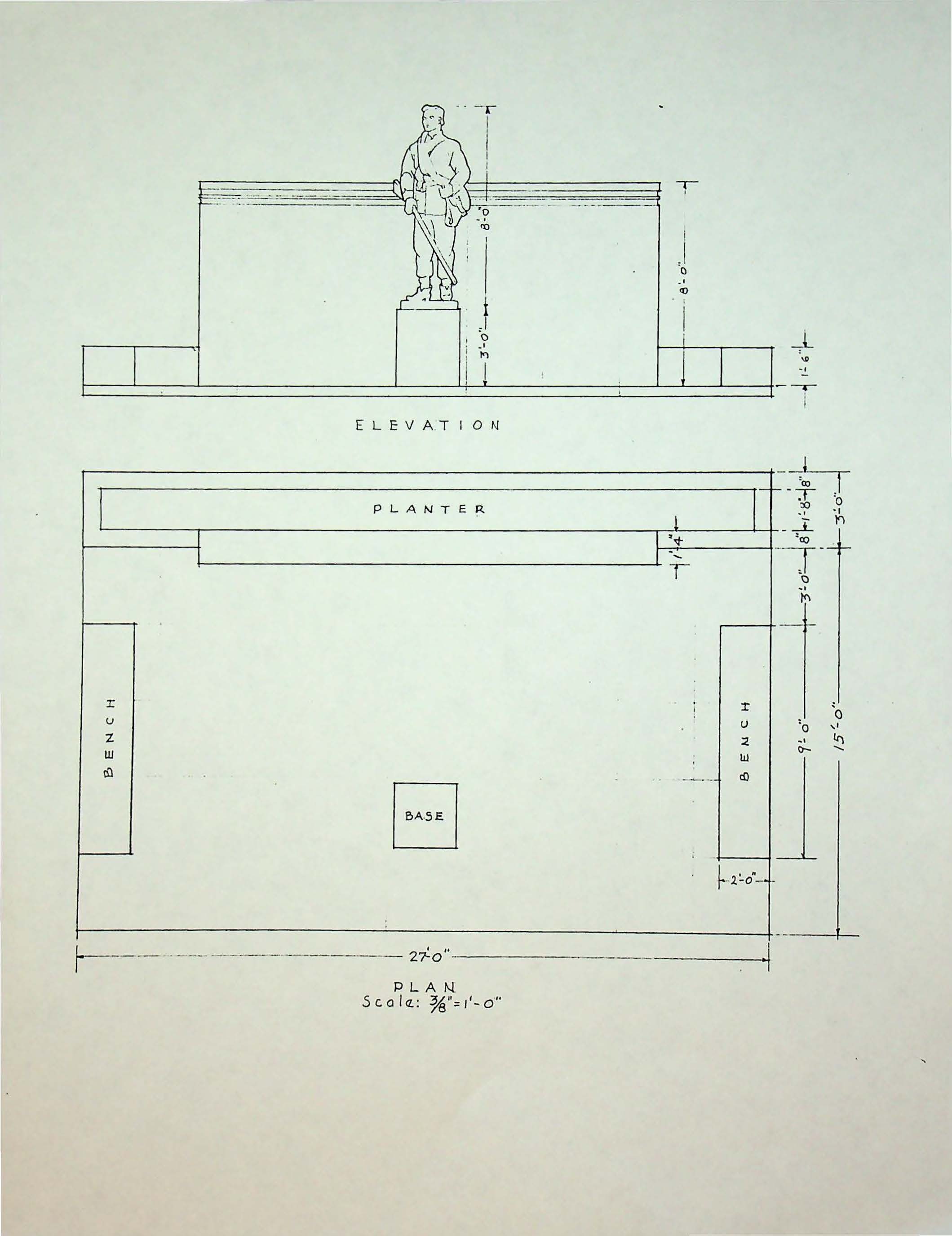 Black and white drawing of proposed monument
