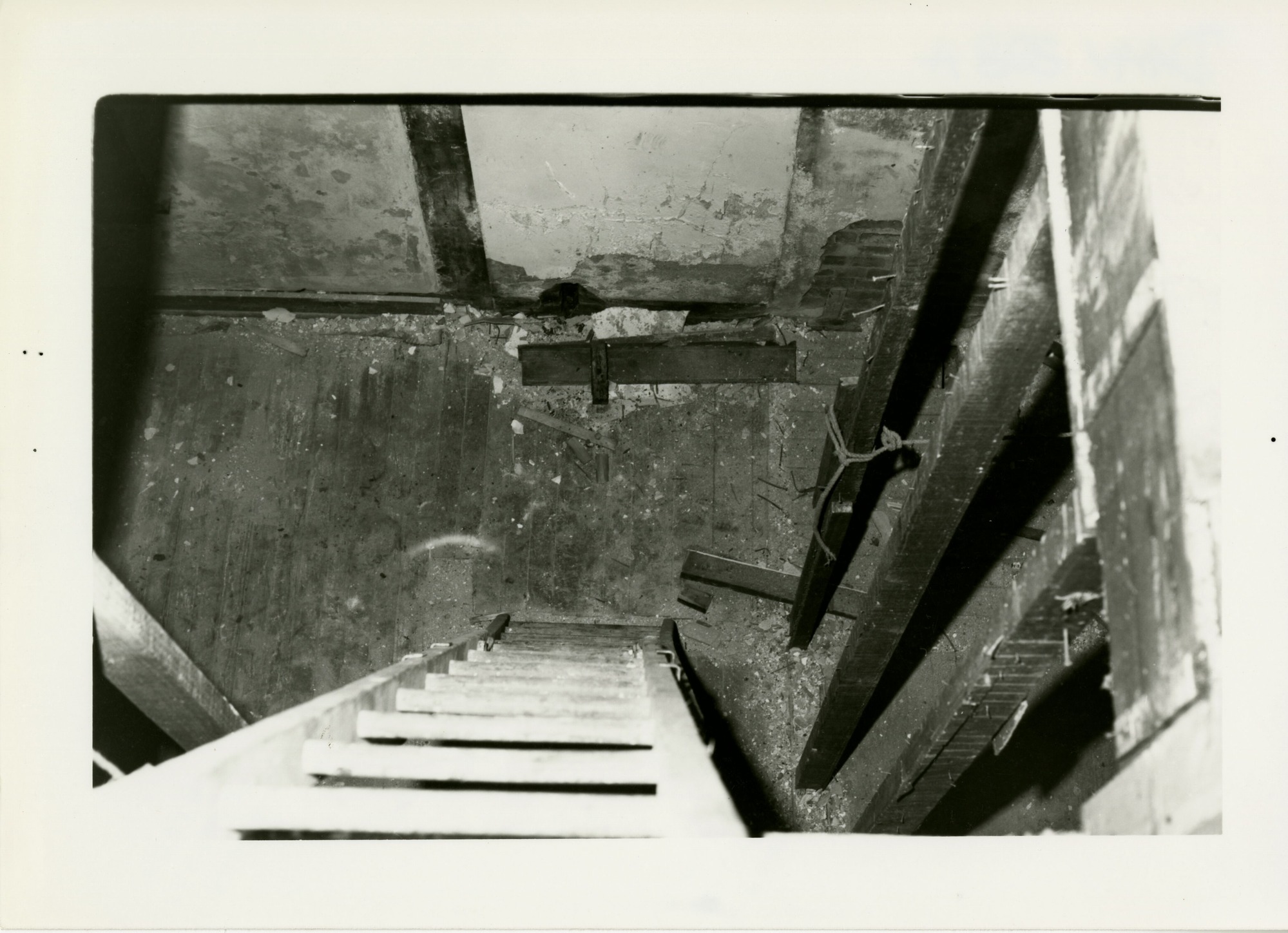 View of first floor and ladder from the second floor in the Wright Cycle Company