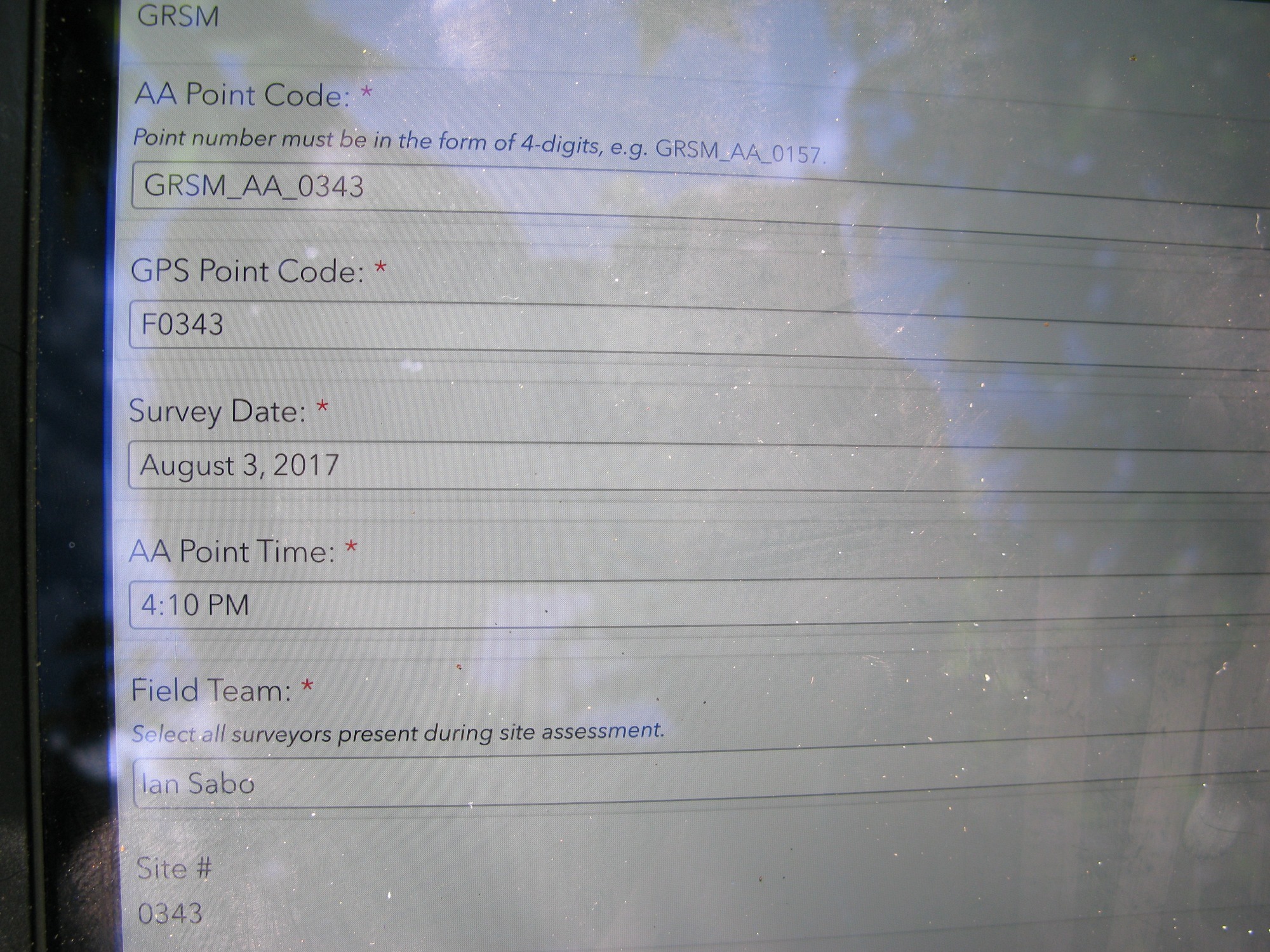 GRSM Accuracy Assessment. Plot Code: GRSM_AA_0343_1