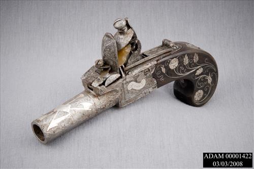 Pair of Travelling Flintlock Pistols with Inlaid Stock of Silver from the Adams National Historical Park Collection
