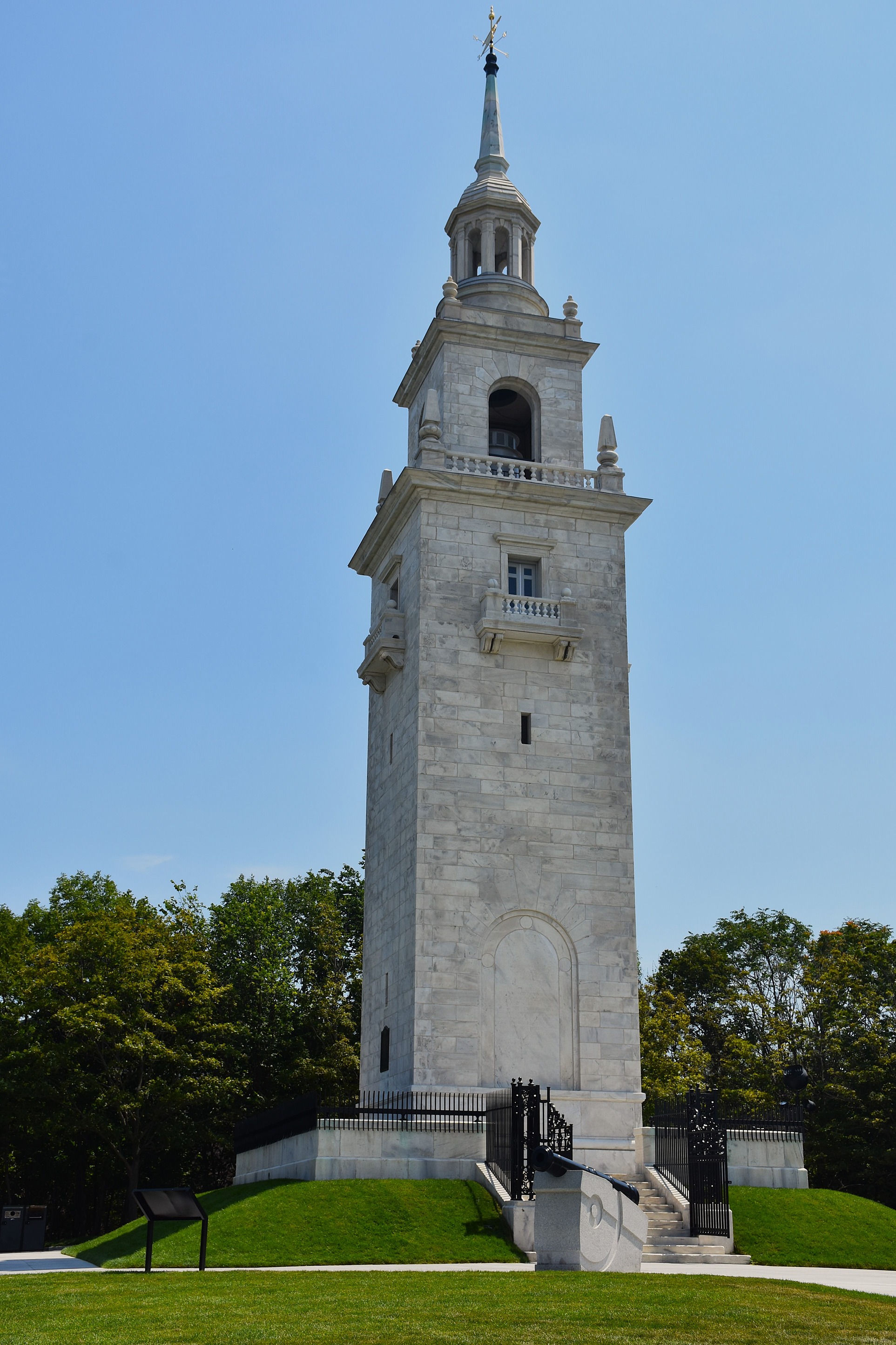 Dorchester Heights Monument, a white granite stepped tower topped with a spire.