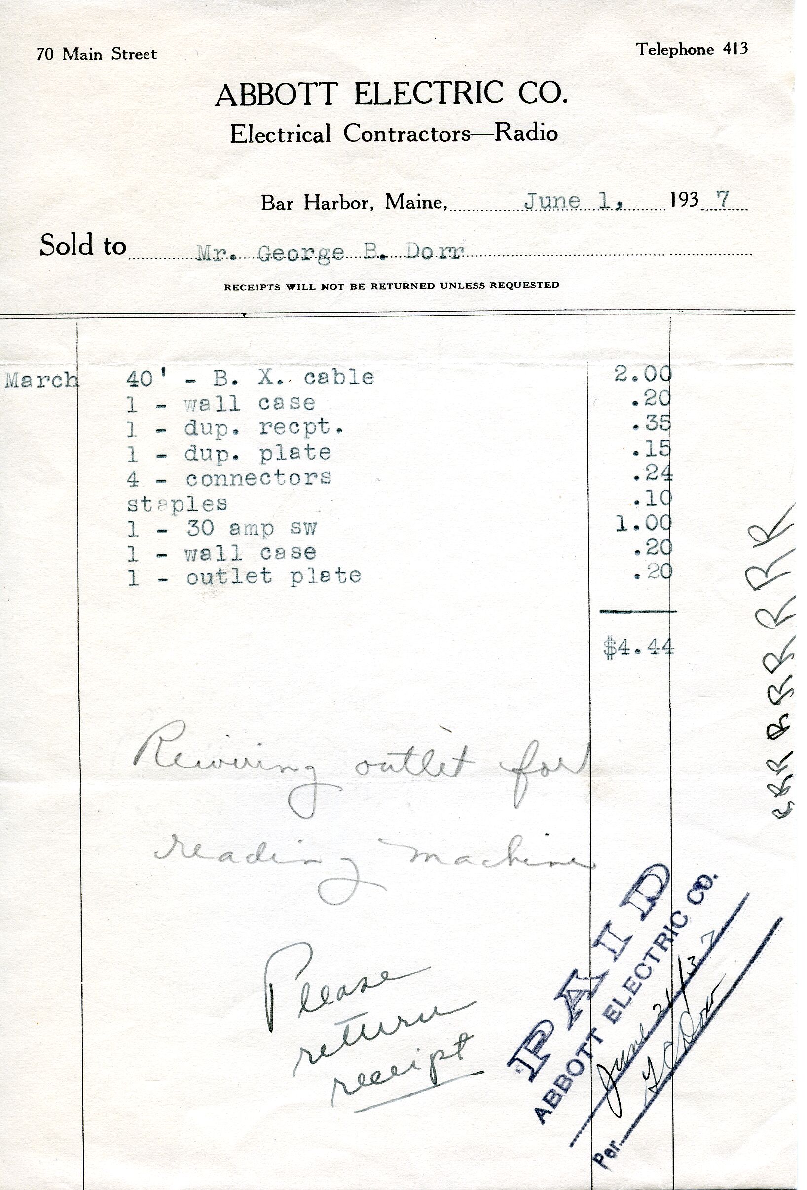 Receipt, Abbott Electric to Dorr, June 21, 1937 .tif