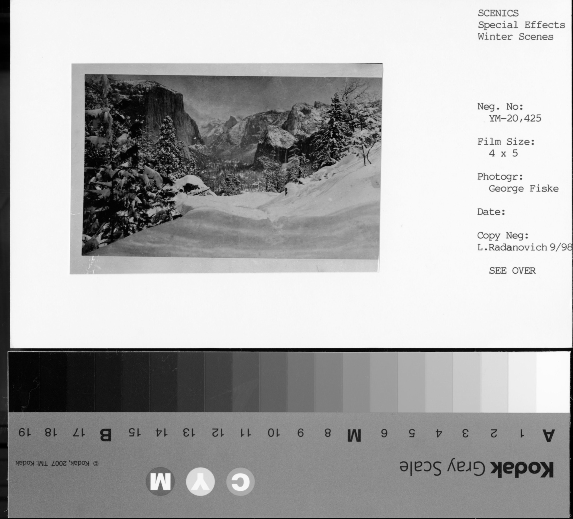 Copy Neg: Leroy Radanovich, September 1998. Winter scene of Yosemite Valley. View of the Valley from Inspiration Point on Wawona Rd.