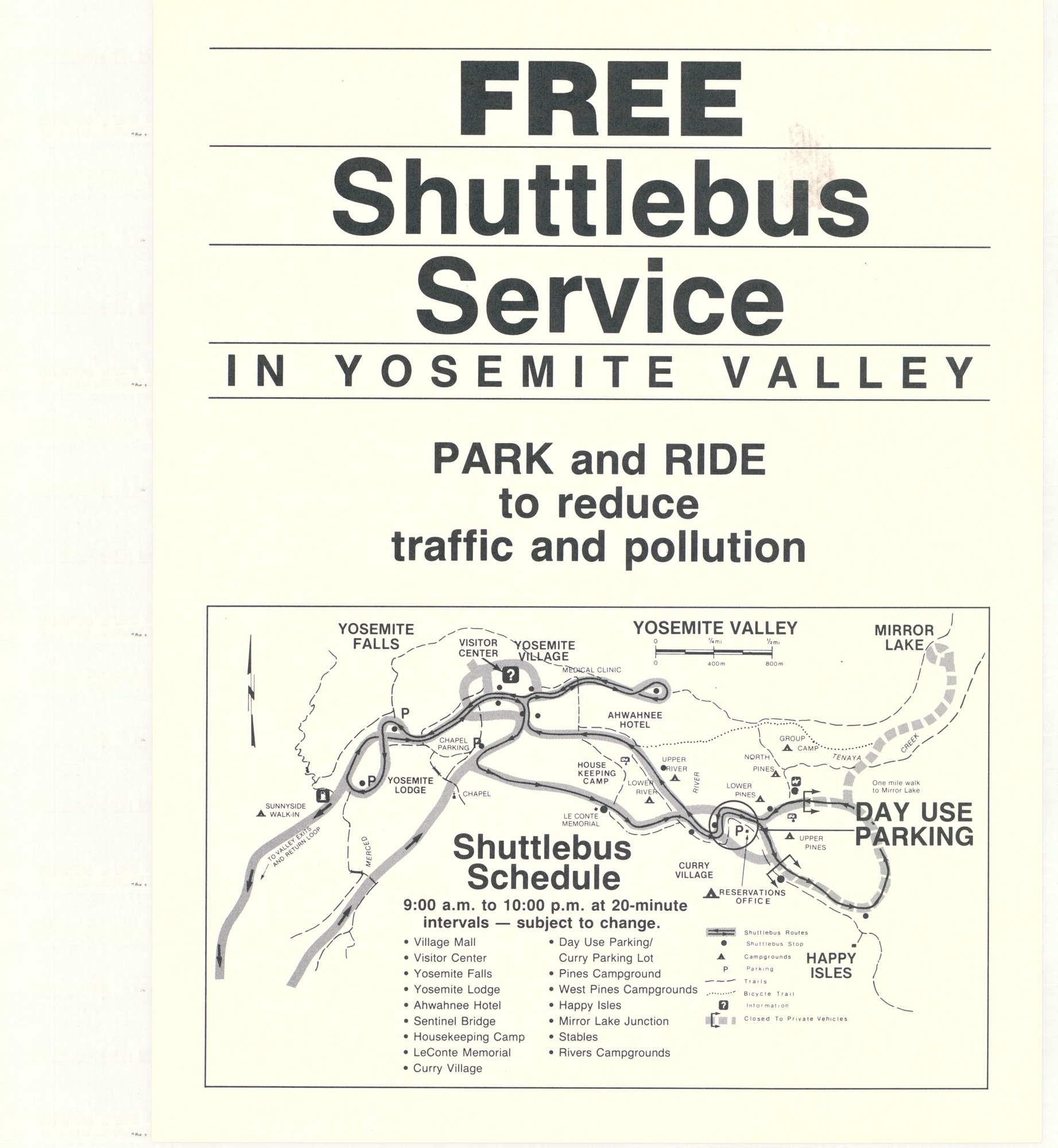 Free Shuttlebus Service in Yosemite Valley