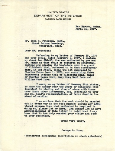 Letter, Dorr to Peterson, April 30, 1937 p.1.tif