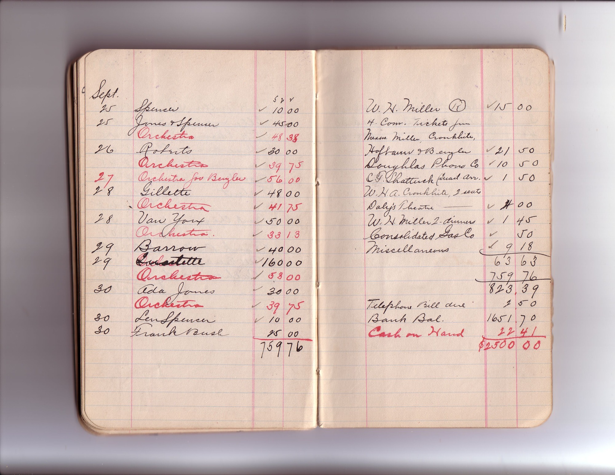 Thomas Edison's New York City Recording Studio Cash Book 02 (of 21), Image 49 (of 94).