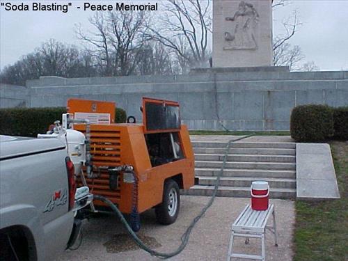 Cleaning the Peace Memorial at Gettysburg National Mililary Park in March 2007