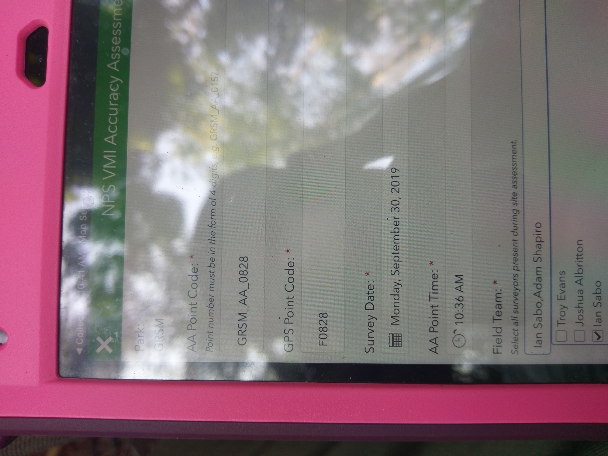 GRSM Accuracy Assessment. Plot Code: GRSM_AA_0828_1