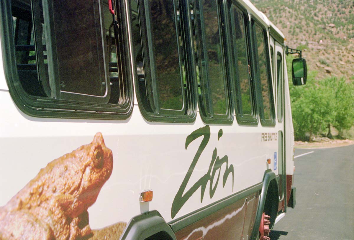 Color Photos of the official launch of the Zion shuttle system- same day as the new visitor center opening.