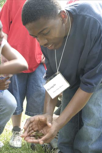 Resident program-Roles and Residences Pond Exploration Looking at Finds