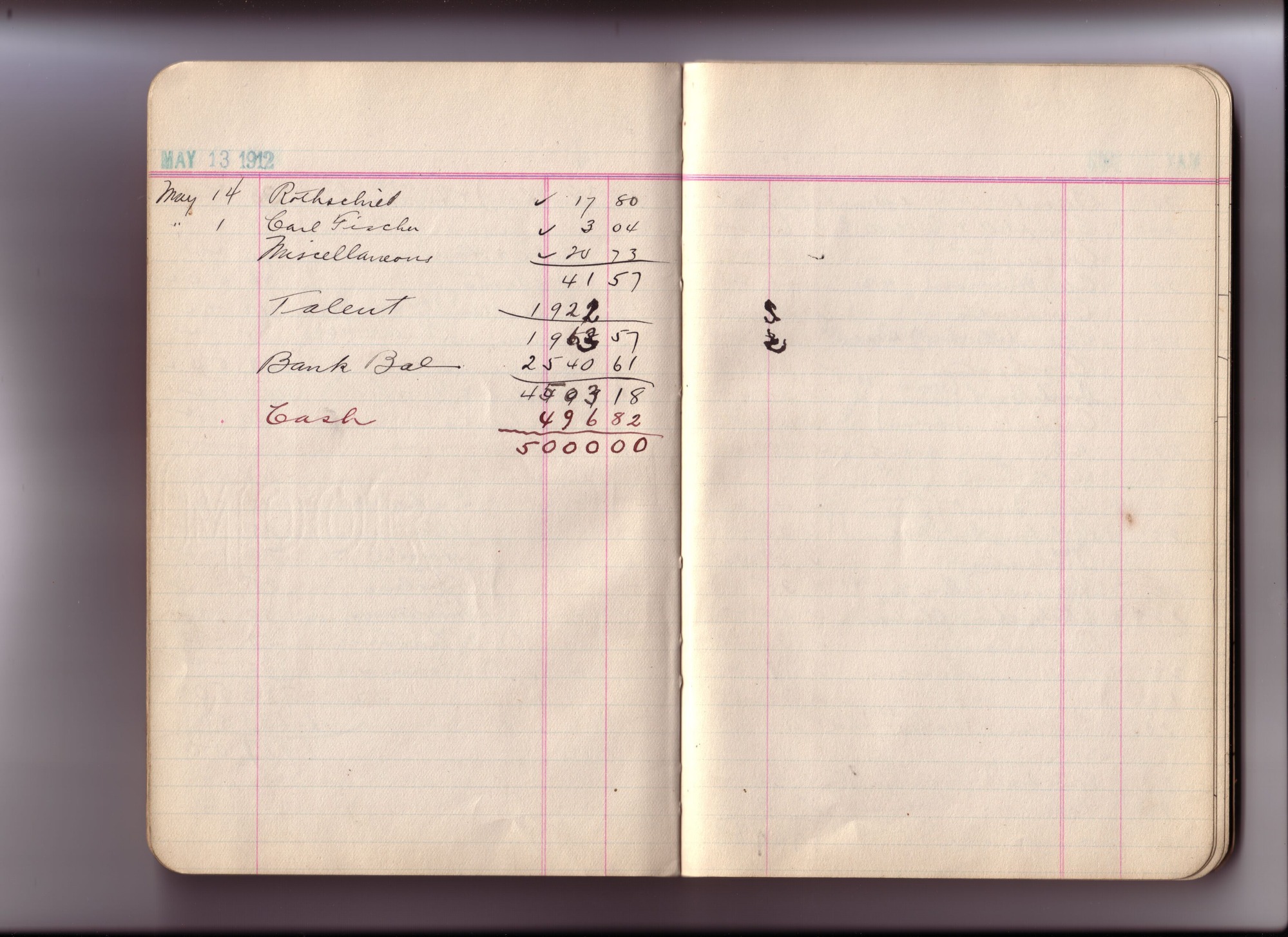 Thomas Edison's New York City Recording Studio Cash Book 09 (of 21), Image 12 (of 48).