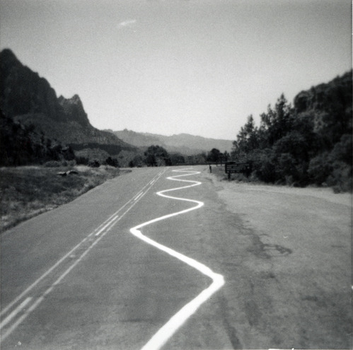 Zig-zag paint-line mishap along State Route 9 (SR-9).