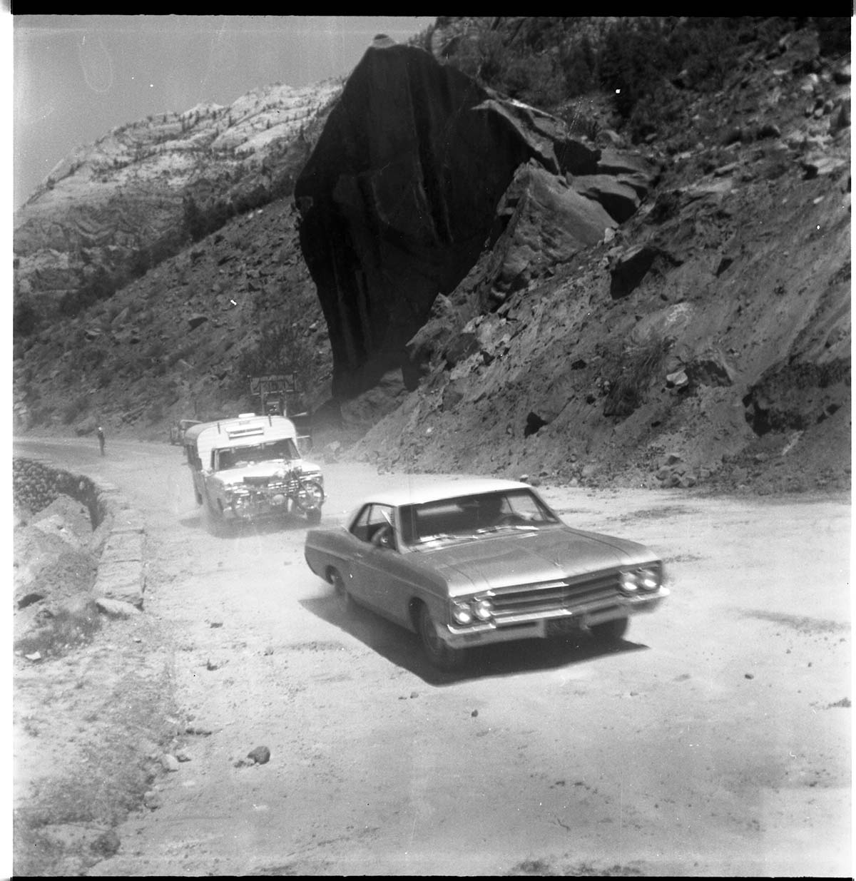 BW photo of rock slide near Echo Rock - 2.5" x 2.5".