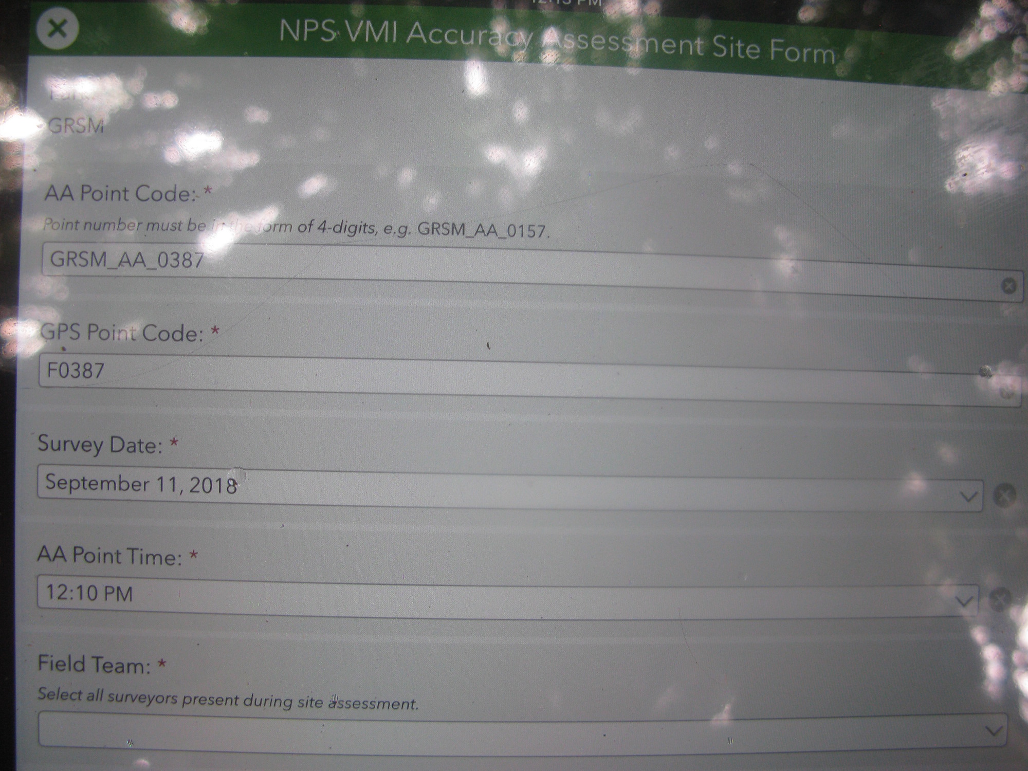 GRSM Accuracy Assessment. Plot Code: GRSM_AA_0387_1