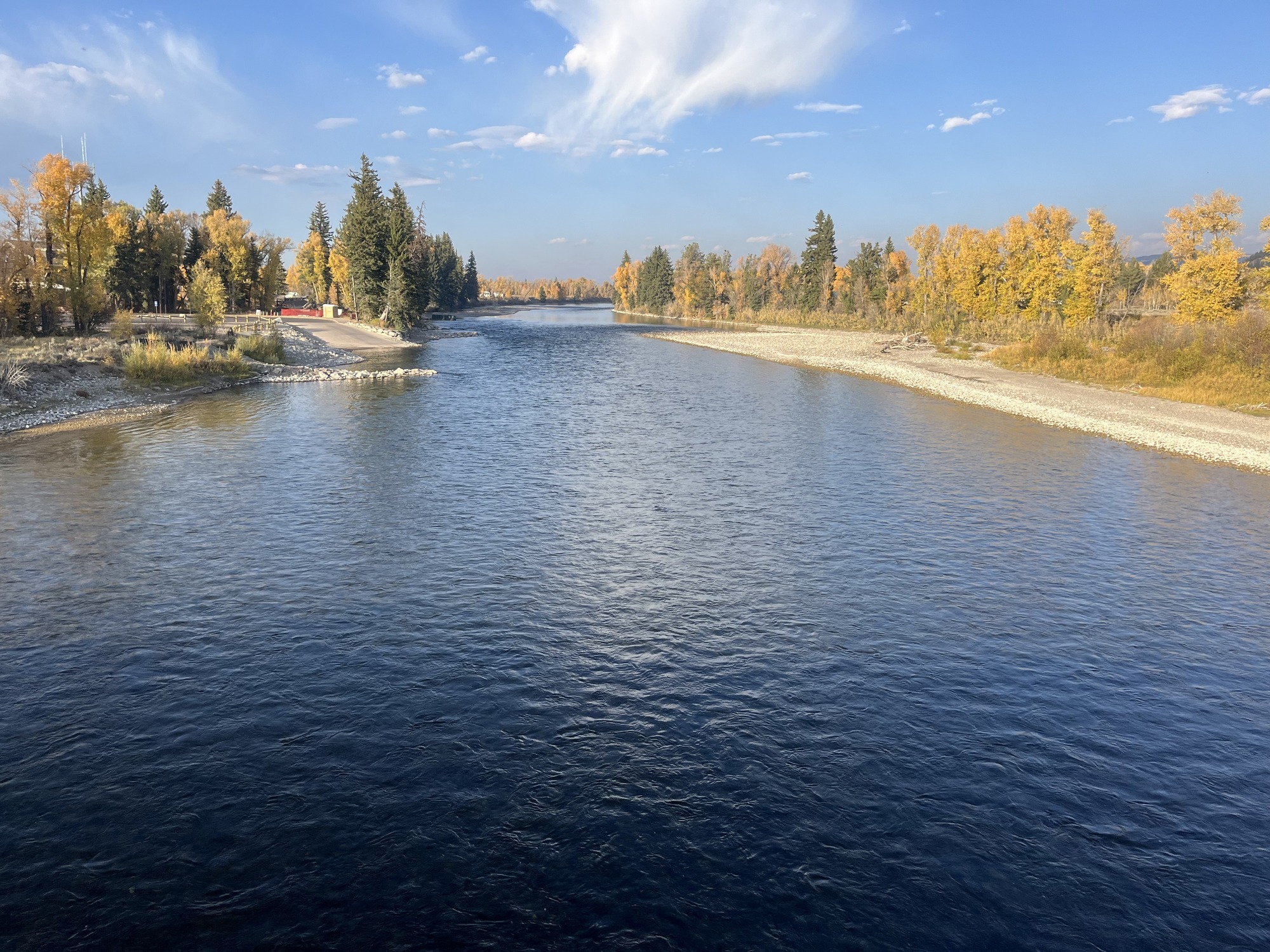 Snake River at Moose, WY looking upstream, October 8, 2024.