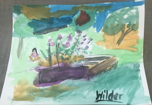 A painting of cold growing storage growing flowers out of it.