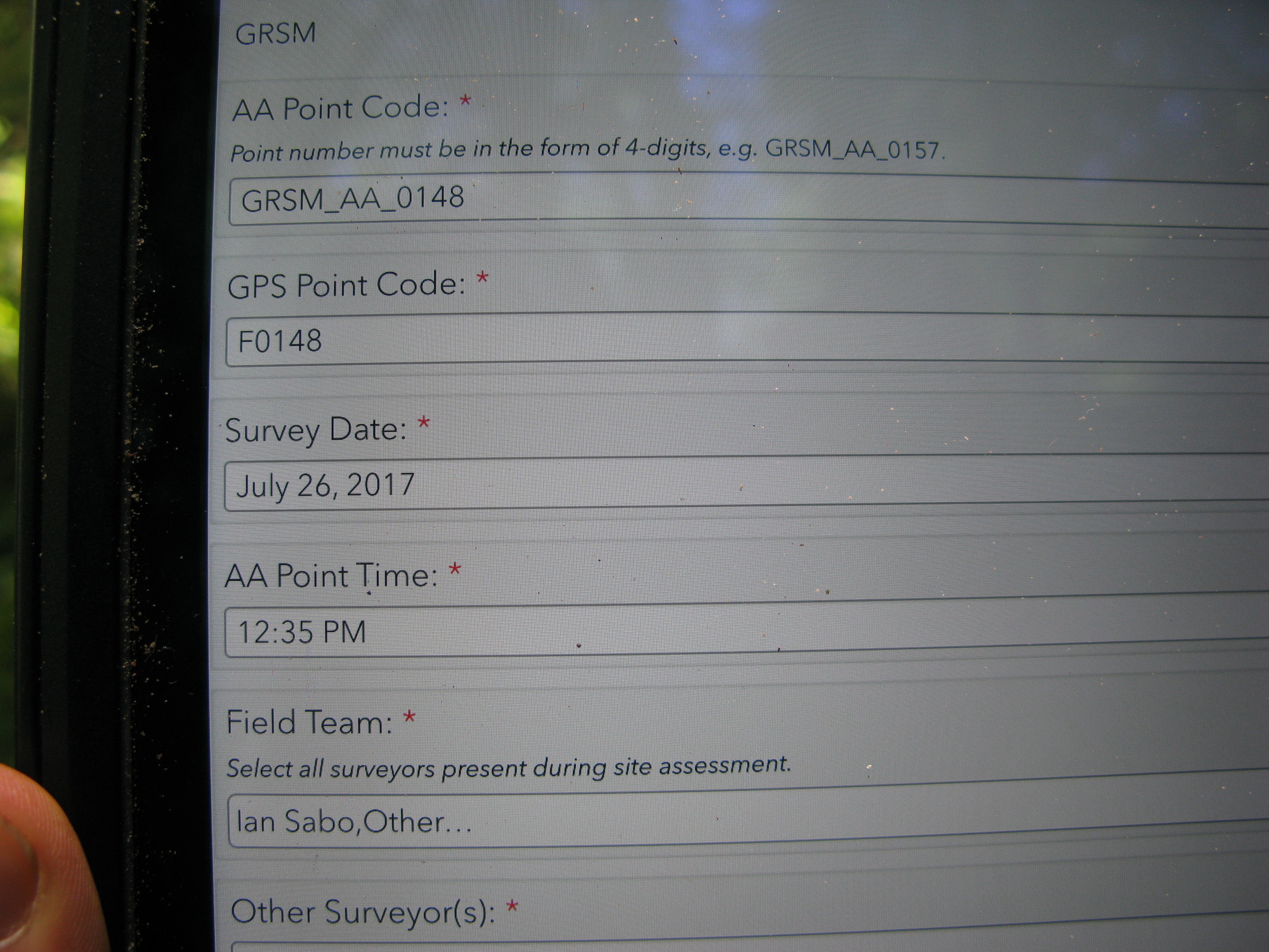 GRSM Accuracy Assessment. Plot Code: GRSM_AA_0148_1