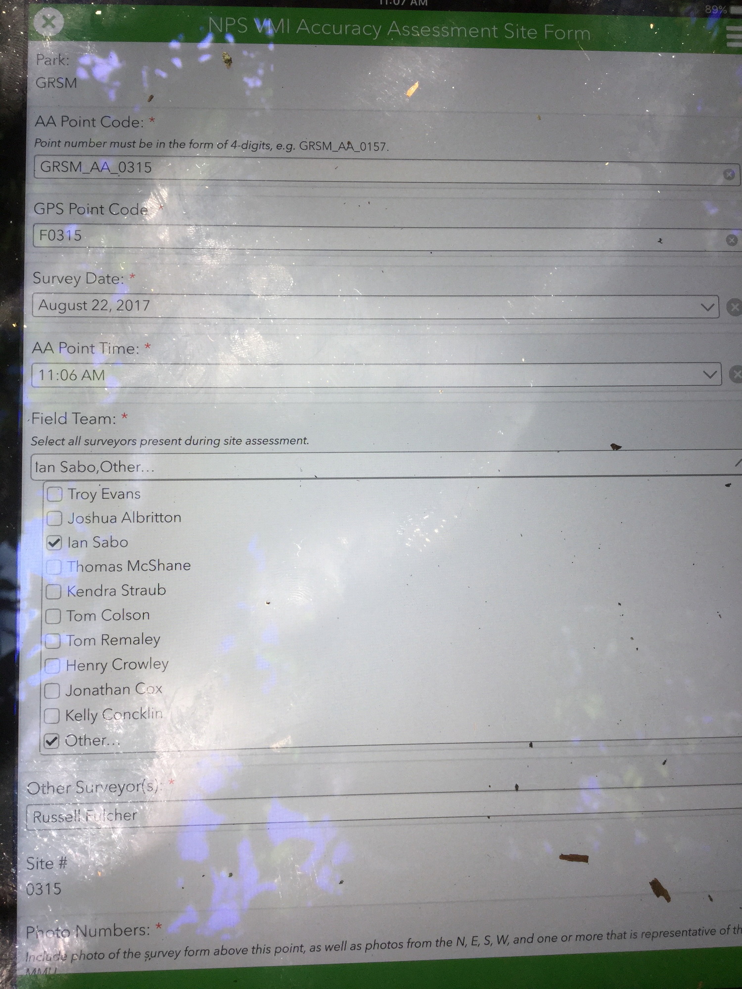 GRSM Accuracy Assessment. Plot Code: GRSM_AA_0315_1