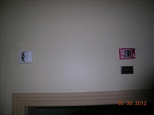 Photo images from March 30, 2012, of the new Life Safety fixtures (motion, smoke, and fire detectors) installed in Building 38 in Lower Town, Harpers Ferry, WV, as part of the PMIS 62917B project scope of work in 18 buildings.