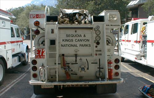Fire engines at Ash Mountain Headquarters Fire Station, Sequoia and Kings Canyon National Parks, May 2002